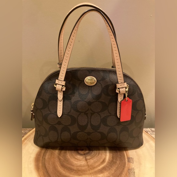 Coach Mini Cora Dome Satchel Handbag Signature Brown‎ Crossbody Red Hangtag